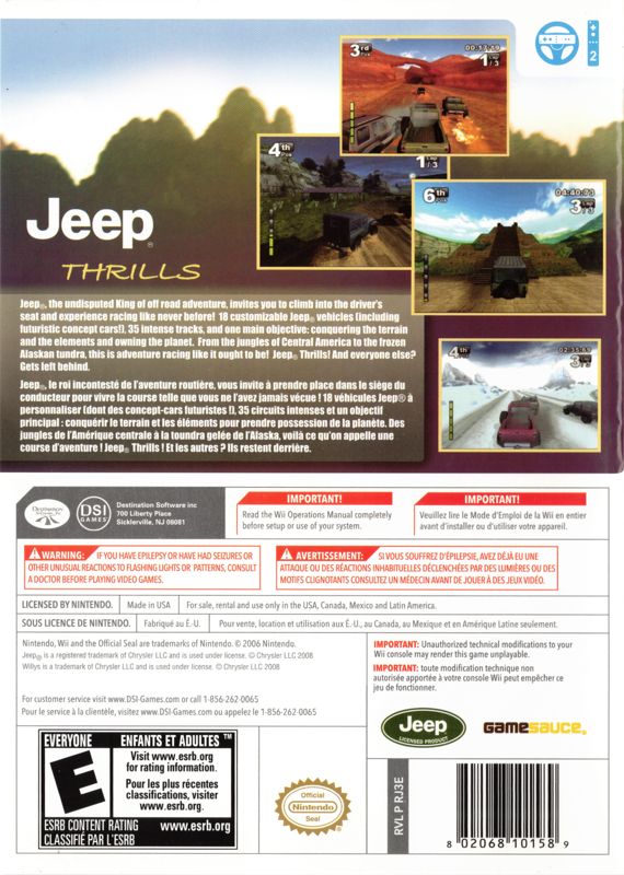 Jeep Thrills | Wii | back cover | region=North America | source-country=Canada,Mexico,United States | zypher-v2 | moby-4d8d65d63cb0 | Data by MobyGames.com