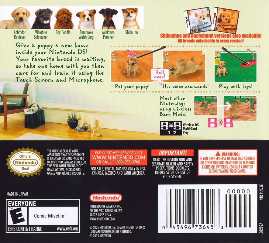 Nintendogs: Lab & Friends | Nintendo DS | back cover | region=North America | source-country=United States | zypher-v2 | moby-9991e5b7b780 | Data by MobyGames.com