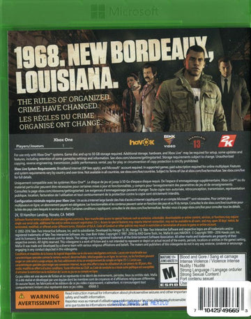 Mafia III | Xbox One | back cover | region=North America | source-country=Canada | zypher-v2 | moby-3464078ddddc | Data by MobyGames.com