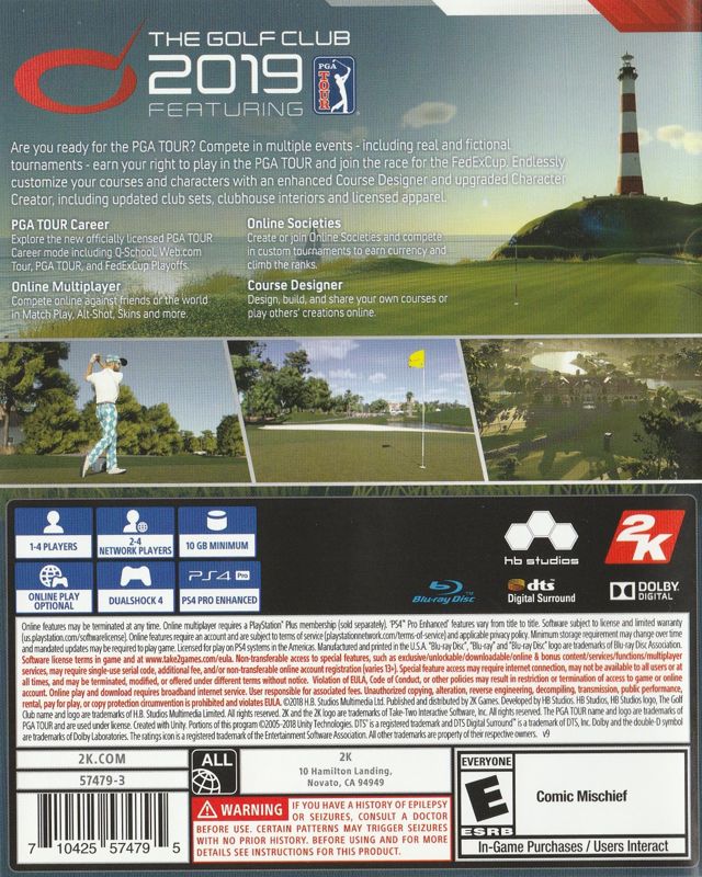 
The Golf Club 2019 featuring PGA Tour | PlayStation 4 | back cover | Data by MobyGames.com