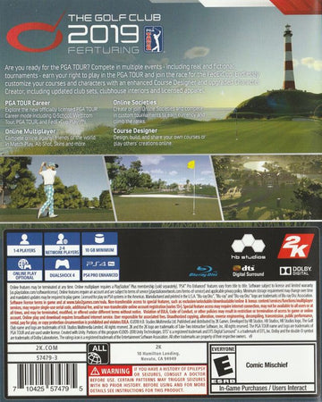 
The Golf Club 2019 featuring PGA Tour | PlayStation 4 | back cover | Data by MobyGames.com