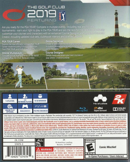 
The Golf Club 2019 featuring PGA Tour | PlayStation 4 | back cover | Data by MobyGames.com