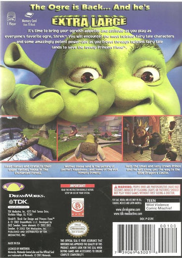 
Shrek: Extra Large | GameCube | back cover | Data by MobyGames.com