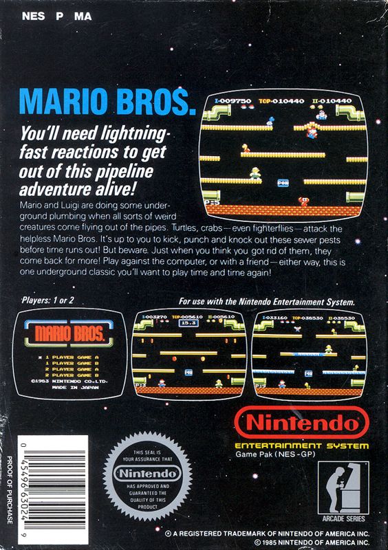 
Mario Bros. | NES | back cover | Data by MobyGames.com