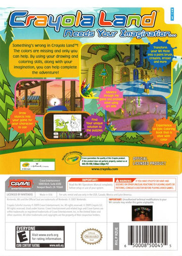 Crayola: Colorful Journey | Wii | back cover | region=North America | source-country=United States | zypher-v2 | moby-4b2f939b1539 | Data by MobyGames.com