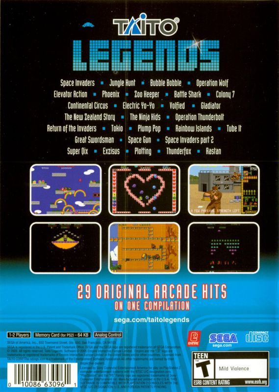 
Taito Legends | PlayStation 2 | back cover | Data by MobyGames.com