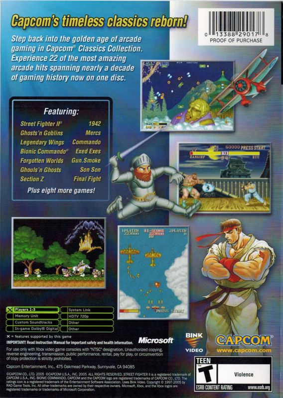 Capcom Classics Collection | Xbox | back cover | region=North America | source-country=United States | zypher-v2 | moby-1dfef27091f1 | Data by MobyGames.com