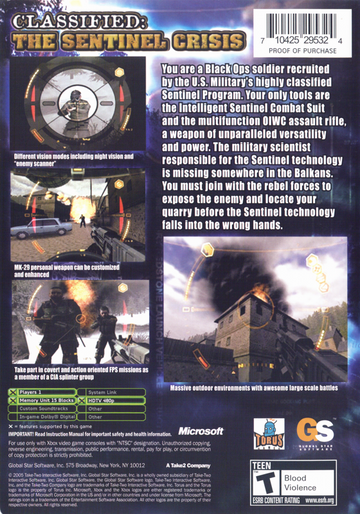 
Classified: The Sentinel Crisis | Xbox | back cover | Data by MobyGames.com