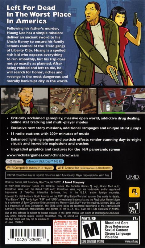
Grand Theft Auto: Chinatown Wars | PSP | back cover | Data by MobyGames.com