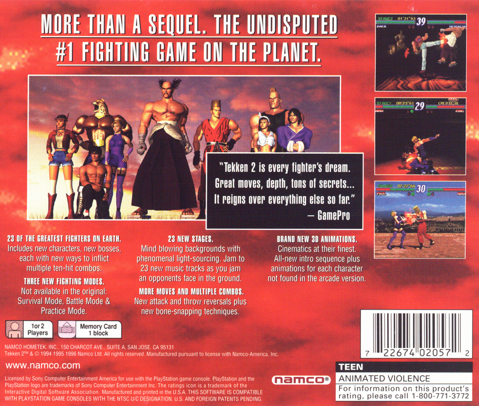
Tekken 2 | PlayStation | back cover | Region: North America | source-country=United States | Data by MobyGames.com