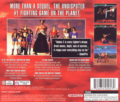 
Tekken 2 | PlayStation | back cover | Region: North America | source-country=United States | Data by MobyGames.com