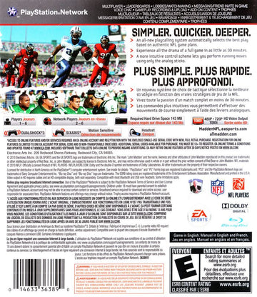 Madden NFL 11 | PlayStation 3 | back cover | region=North America | source-country=Canada | zypher-v2 | moby-c01525fce5de | Data by MobyGames.com