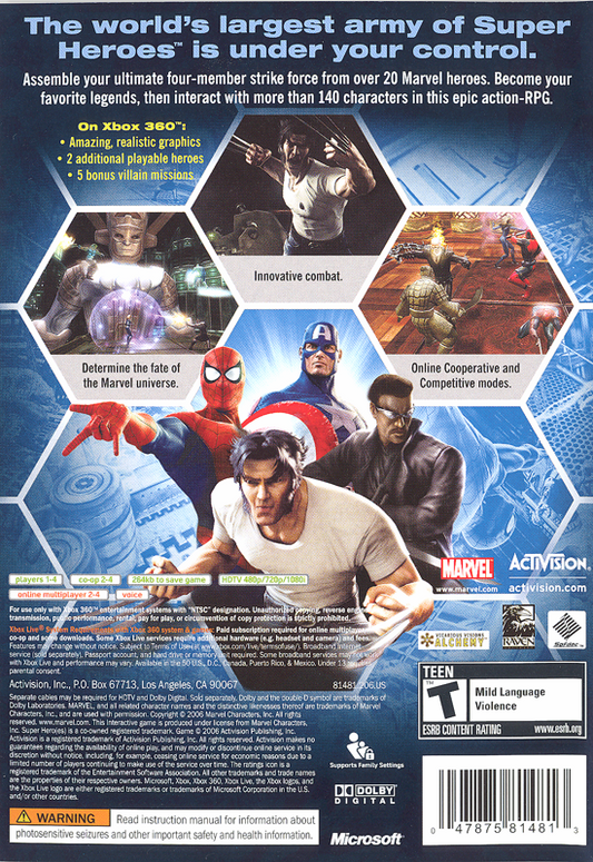 
Marvel Ultimate Alliance | Xbox 360 | back cover | Region: North America | source-country=United States | Data by MobyGames.com