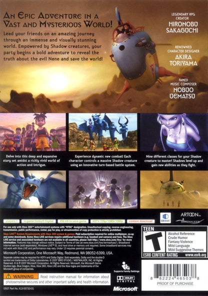 Blue Dragon | Xbox 360 | back cover | region=North America | source-country=United States | zypher-v2 | moby-17819cf2e067 | Data by MobyGames.com