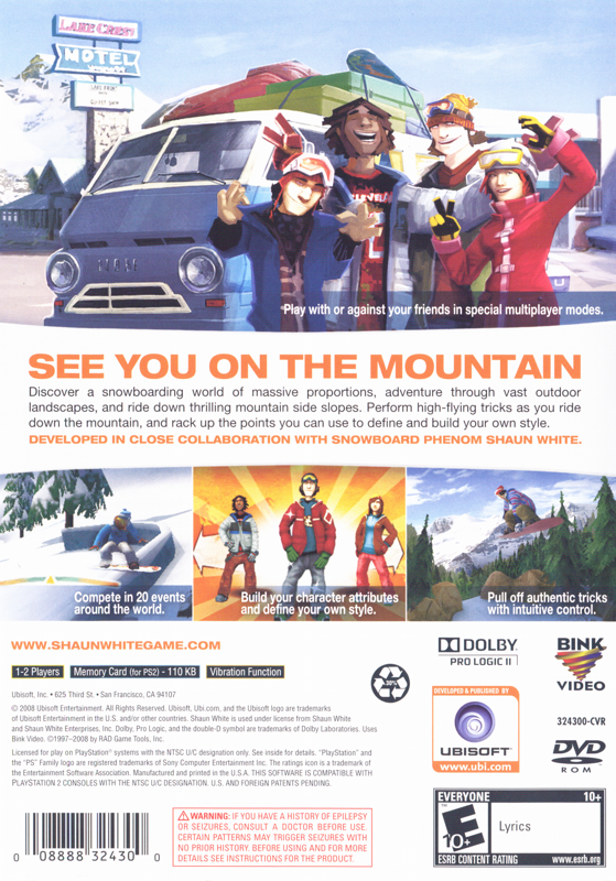 
Shaun White Snowboarding | PlayStation 2 | back cover | Region: North America | source-country=United States | Data by MobyGames.com