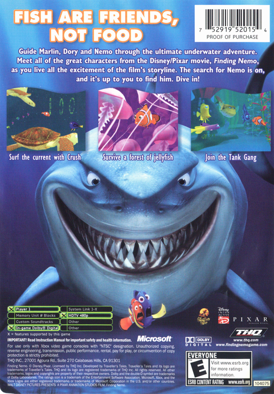 
Disney•Pixar Finding Nemo | Xbox | back cover | Data by MobyGames.com