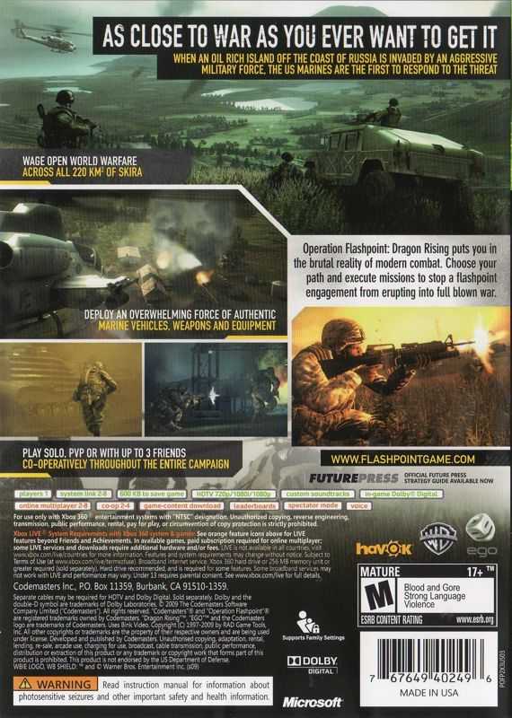 
Operation Flashpoint: Dragon Rising | Xbox 360 | back cover | Data by MobyGames.com