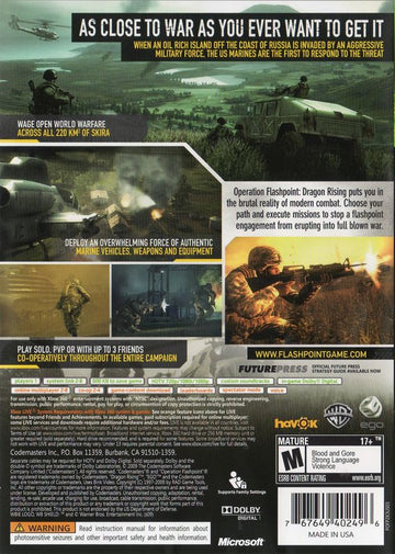 
Operation Flashpoint: Dragon Rising | Xbox 360 | back cover | Data by MobyGames.com