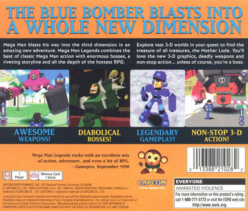 Mega Man Legends | PlayStation | back cover | Region: North America | source-country=United States | Data by MobyGames.com