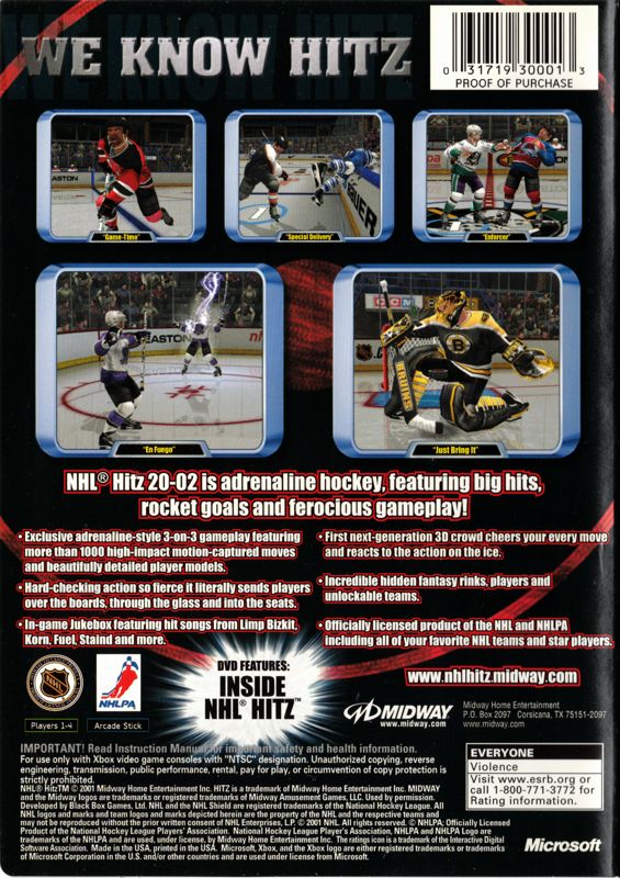 NHL Hitz 20-02 | Xbox | back cover | Data by MobyGames.com