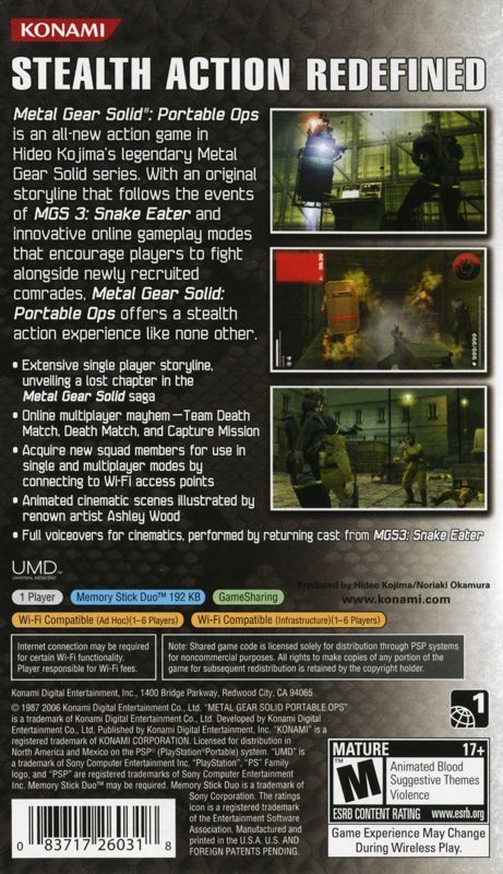 
Metal Gear Solid: Portable Ops | PSP | back cover | Data by MobyGames.com
