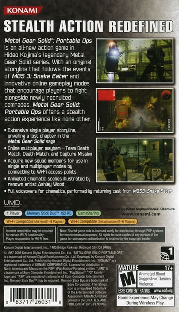 
Metal Gear Solid: Portable Ops | PSP | back cover | Data by MobyGames.com