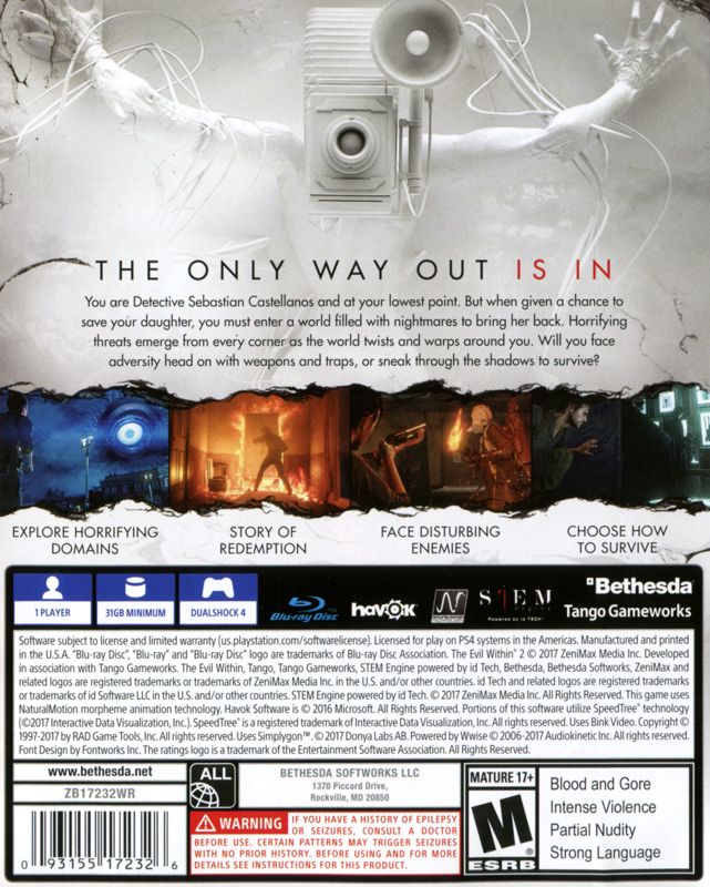 The Evil Within 2 | PlayStation 4 | back cover | Region: North America | source-country=United States | Data by MobyGames.com