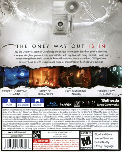 
The Evil Within 2 | PlayStation 4 | back cover | Region: North America | source-country=United States | Data by MobyGames.com
