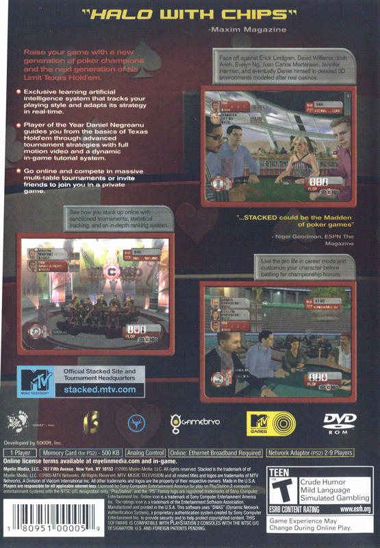 
Stacked with Daniel Negreanu | PlayStation 2 | back cover | Region: North America | source-country=United States | Data by MobyGames.com