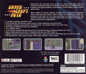 
Grand Theft Auto | PlayStation | back cover | Region: North America | source-country=United States | Data by MobyGames.com