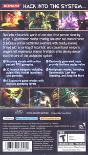 
Coded Arms | PSP | back cover | Data by MobyGames.com