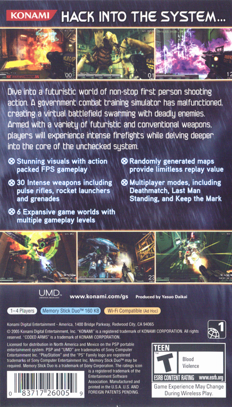 
Coded Arms | PSP | back cover | Data by MobyGames.com