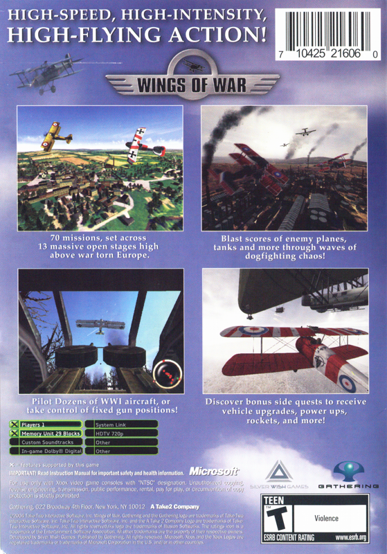 
Wings of War | Xbox | back cover | Data by MobyGames.com