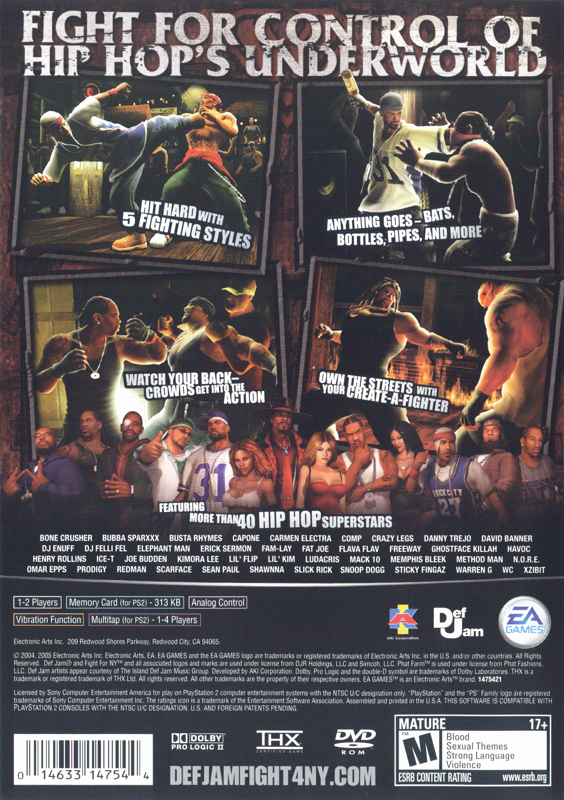 Def Jam: Fight for NY | PlayStation 2 | back cover | region=North America | source-country=United States | zypher-v2 | moby-8da1446e8aee | Data by MobyGames.com