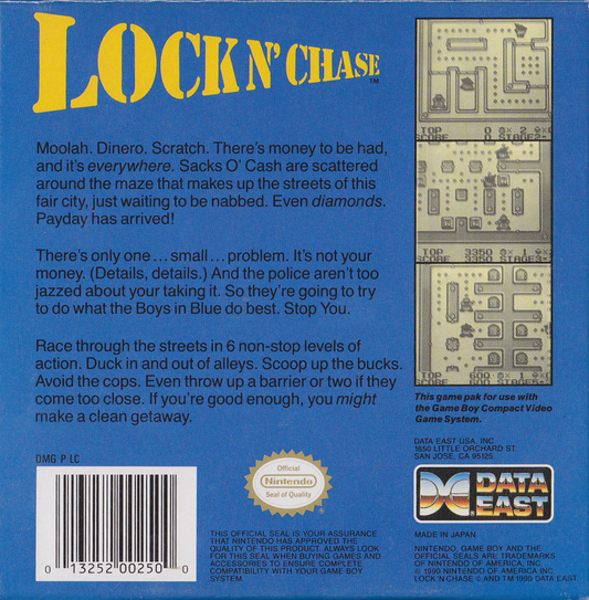 Lock n' Chase | Game Boy | back cover | region=North America | source-country=United States | zypher-v2 | moby-2e07d2e3b3b2 | Data by MobyGames.com