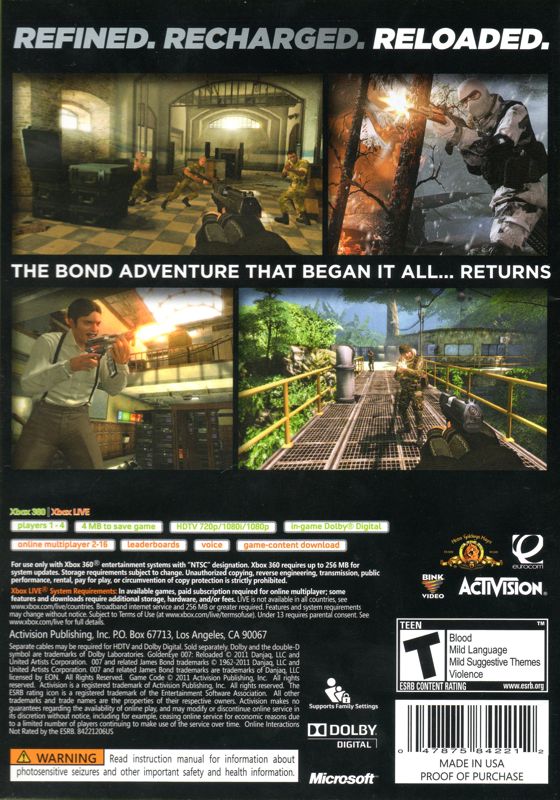 GoldenEye 007: Reloaded | Xbox 360 | back cover | Data by MobyGames.com