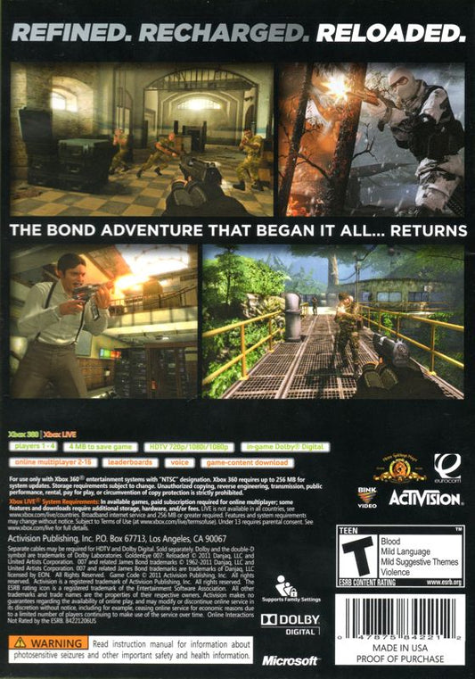 
GoldenEye 007: Reloaded | Xbox 360 | back cover | Region: North America | source-country=United States | Data by MobyGames.com