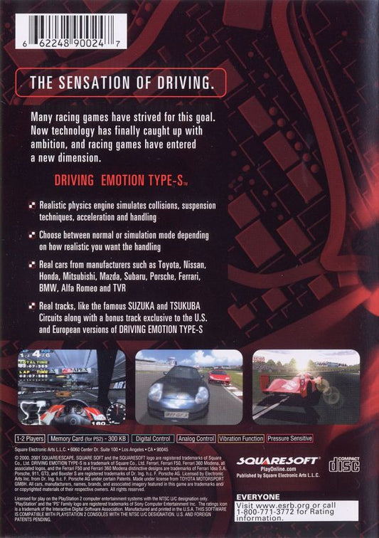 
Driving Emotion Type-S | PlayStation 2 | back cover | Region: North America | source-country=United States | Data by MobyGames.com