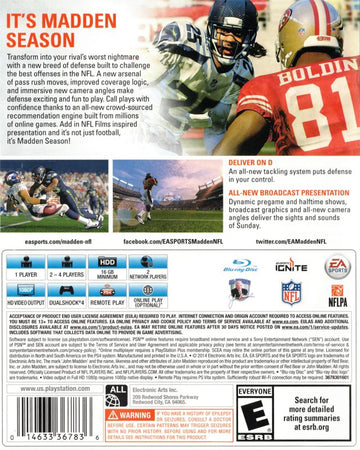Madden NFL 15 | PlayStation 4 | back cover | region=North America | source-country=United States | zypher-v2 | moby-4a06bff01c04 | Data by MobyGames.com