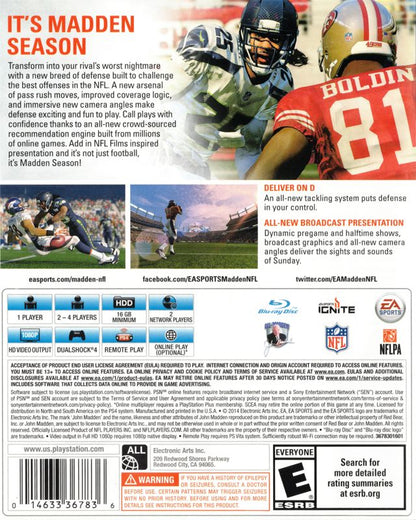 Madden NFL 15 | PlayStation 4 | back cover | region=North America | source-country=United States | zypher-v2 | moby-4a06bff01c04 | Data by MobyGames.com