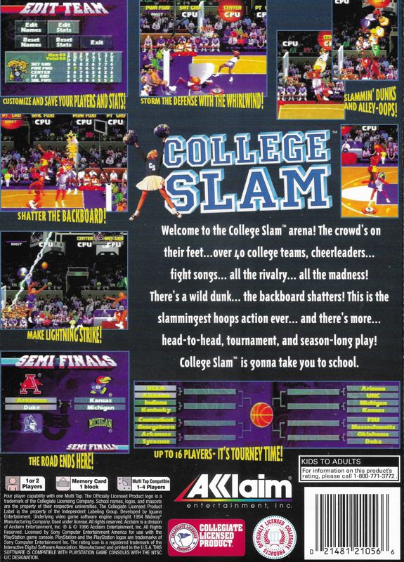 College Slam | PlayStation | back cover | Data by MobyGames.com