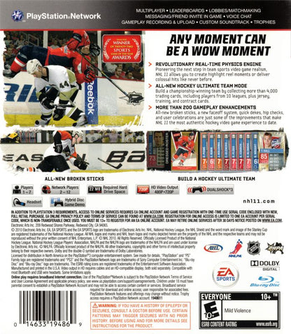 NHL 11 | PlayStation 3 | back cover | region=North America | source-country=United States | zypher-v2 | moby-7e6c4dd114d9 | Data by MobyGames.com