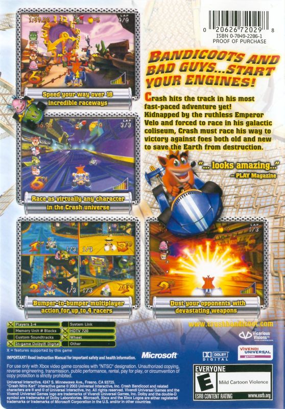 Crash Nitro Kart | Xbox | back cover | Data by MobyGames.com