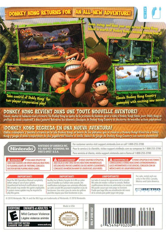 Donkey Kong Country Returns | Wii | back cover | region=North America | source-country=Canada,Mexico,United States | zypher-v2 | moby-0090e49788c8 | Data by MobyGames.com