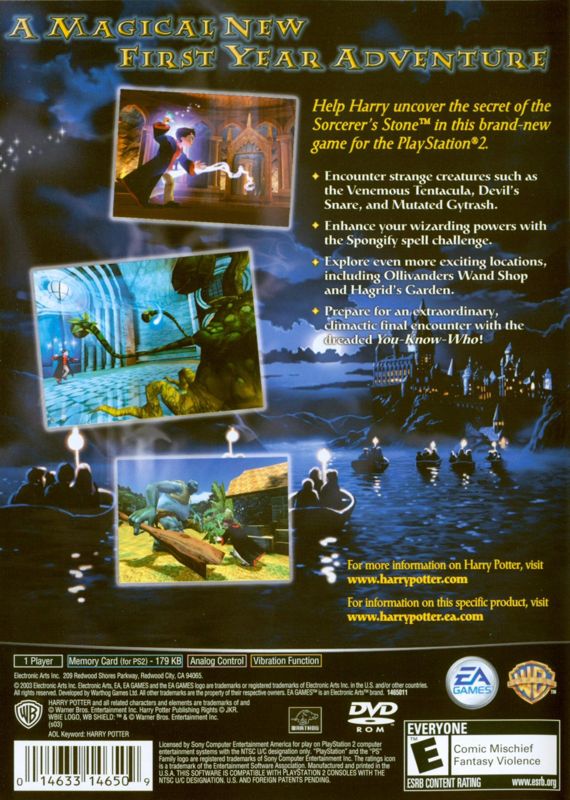 Harry Potter and the Sorcerer's Stone | PlayStation 2 | back cover | region=North America | source-country=Canada,United States | zypher-v2 | moby-67e9c5e97323 | Data by MobyGames.com