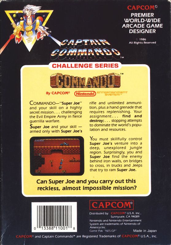 
Commando | NES | back cover | Data by MobyGames.com