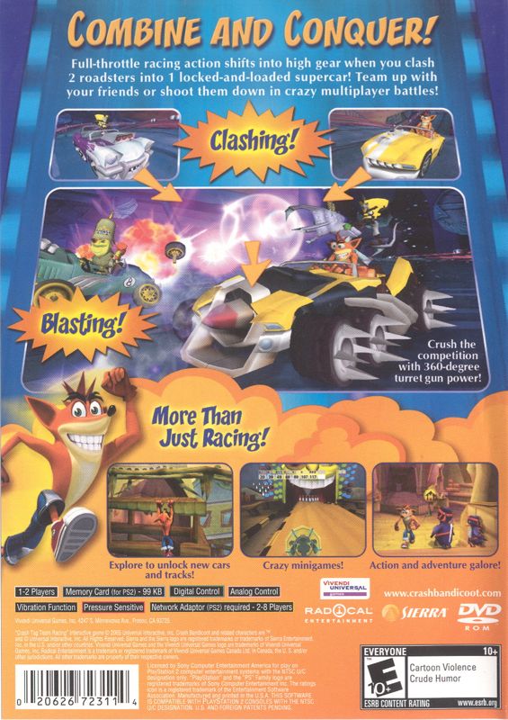 Crash Tag Team Racing | PlayStation 2 | back cover | region=North America | source-country=United States | zypher-v2 | moby-3e6928a78fdb | Data by MobyGames.com