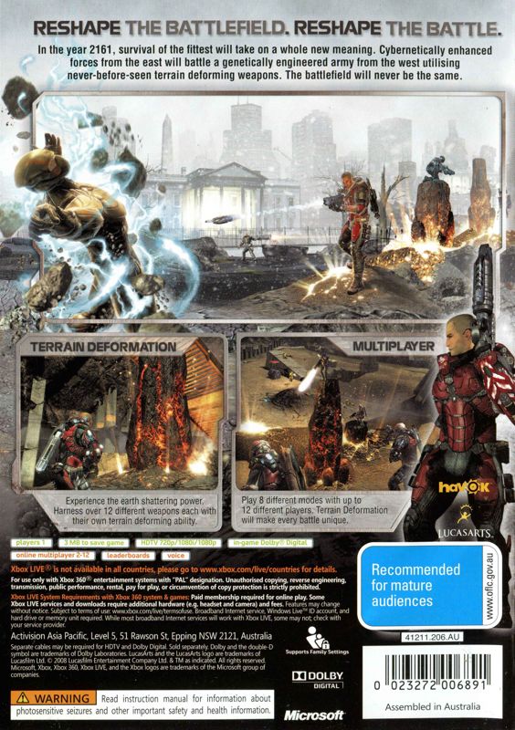 Fracture | Xbox 360 | back cover | region=PAL | source-country=Australia,New Zealand | zypher-v2 | moby-2a7a202879a1 | Data by MobyGames.com