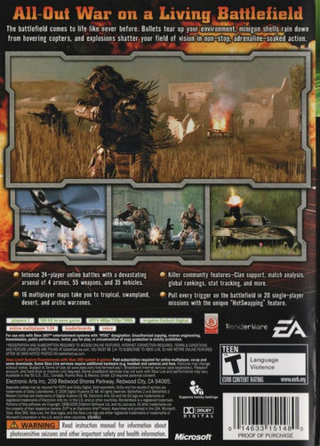 Battlefield 2: Modern Combat | Xbox 360 | back cover | region=North America | source-country=United States | zypher-v2 | moby-21a8c4121844 | Data by MobyGames.com