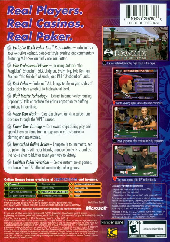 World Poker Tour | Xbox | back cover | Region: North America | source-country=United States | Data by MobyGames.com
